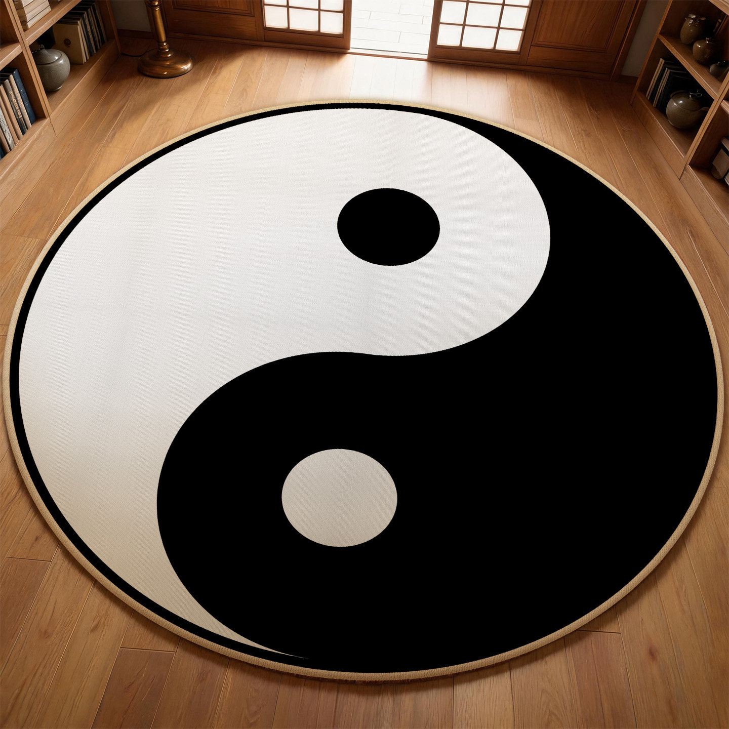 新中式加厚圈绒太极八卦图地毯圆形中式书房家用地垫太极拳打坐毯