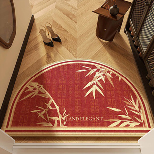 新中式半圆形红色竹地垫入户门垫进门高级感丝圈地毯入门门口脚垫