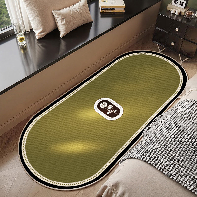 中古风绿色卧室地毯毛绒床边毯椭圆主卧房间床前床下地垫免洗可擦,居家布艺,床边毯,淘宝优惠券,粉丝福利购,淘宝优惠卷