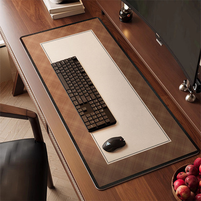 棕色鼠标垫皮革电脑桌垫办公室防水防油免洗桌面保护垫中古风桌布