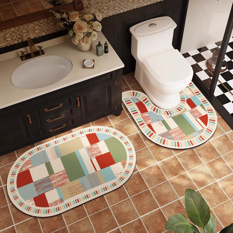 美式浴室U型马桶地垫卫生间门口地毯速干吸水防滑坐便专用脚垫子