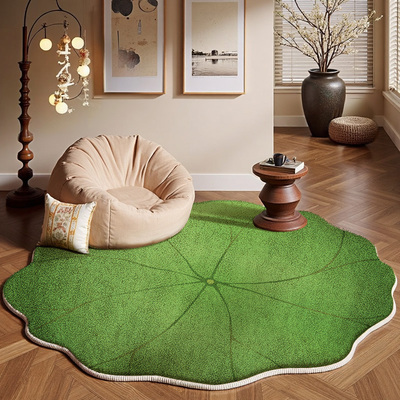 新中式荷叶圆形地毯绿色莲花坐垫卧室床边毯客厅沙发禅意异形地垫