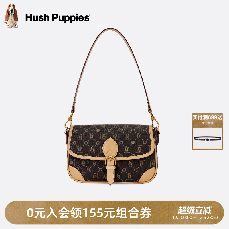 暇步士女包新款复古单肩包经典法棍包腋下包老花小方包斜挎包女