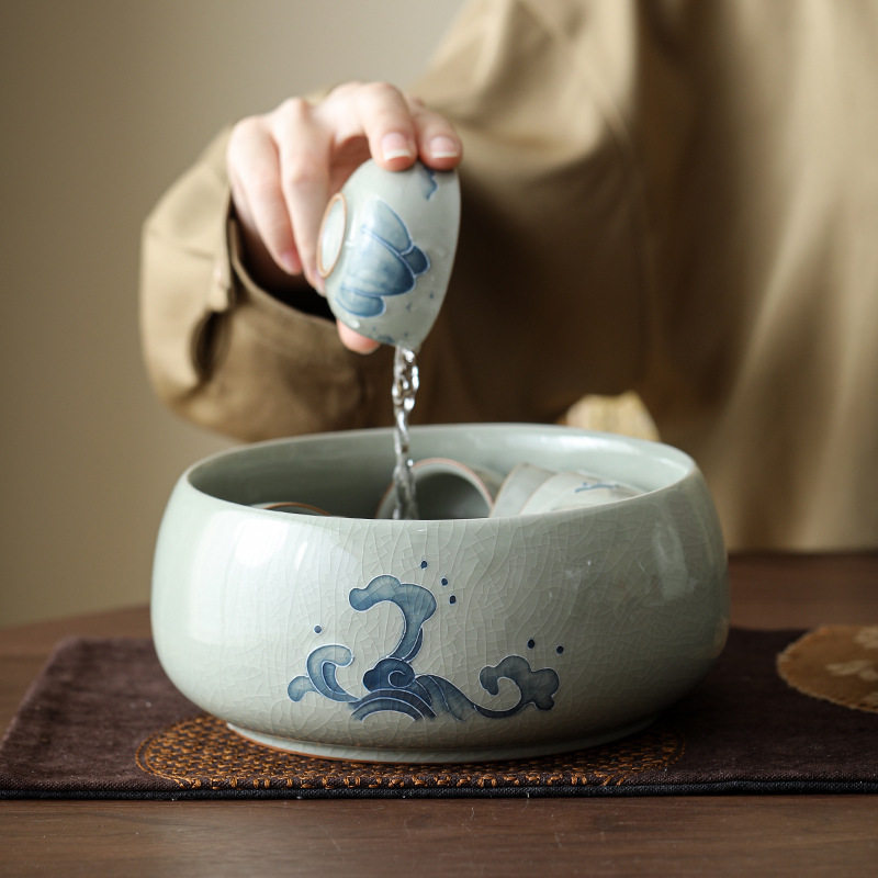 釉面手绘哥窑建水陶瓷特大号茶洗茶渣缸水盂家用茶具茶杯洗收纳碗