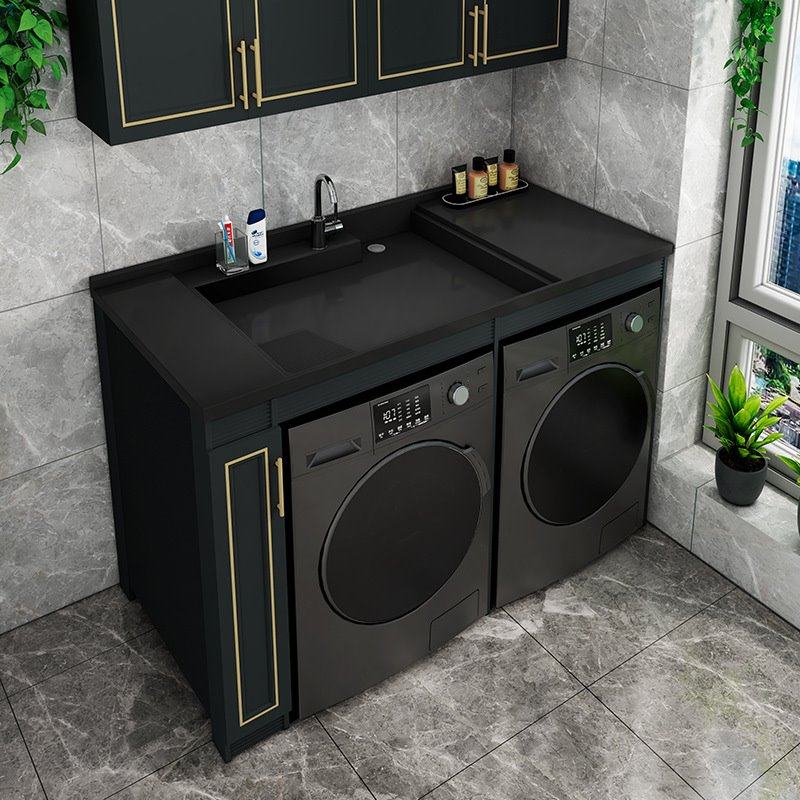 太空铝阳台双洗衣机柜滚筒洗衣机烘干机一体柜双机位洗衣台组合