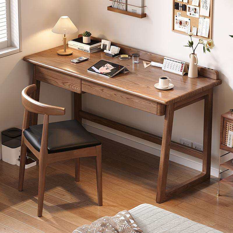 小户型书房学习桌实木书桌卧室办公桌学生带抽屉写字台家用电脑桌
