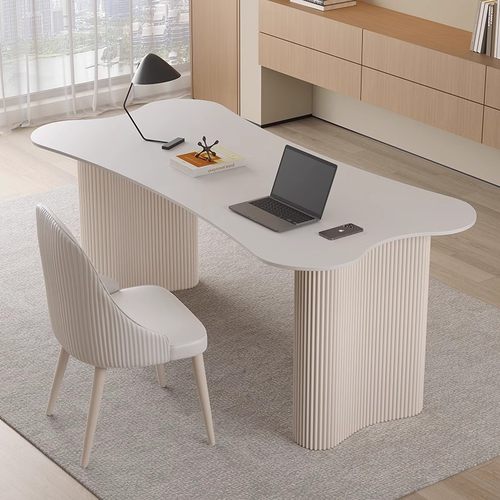 奶油风岩板书桌轻奢现代书房白色电脑桌家用简约办公桌子工作台