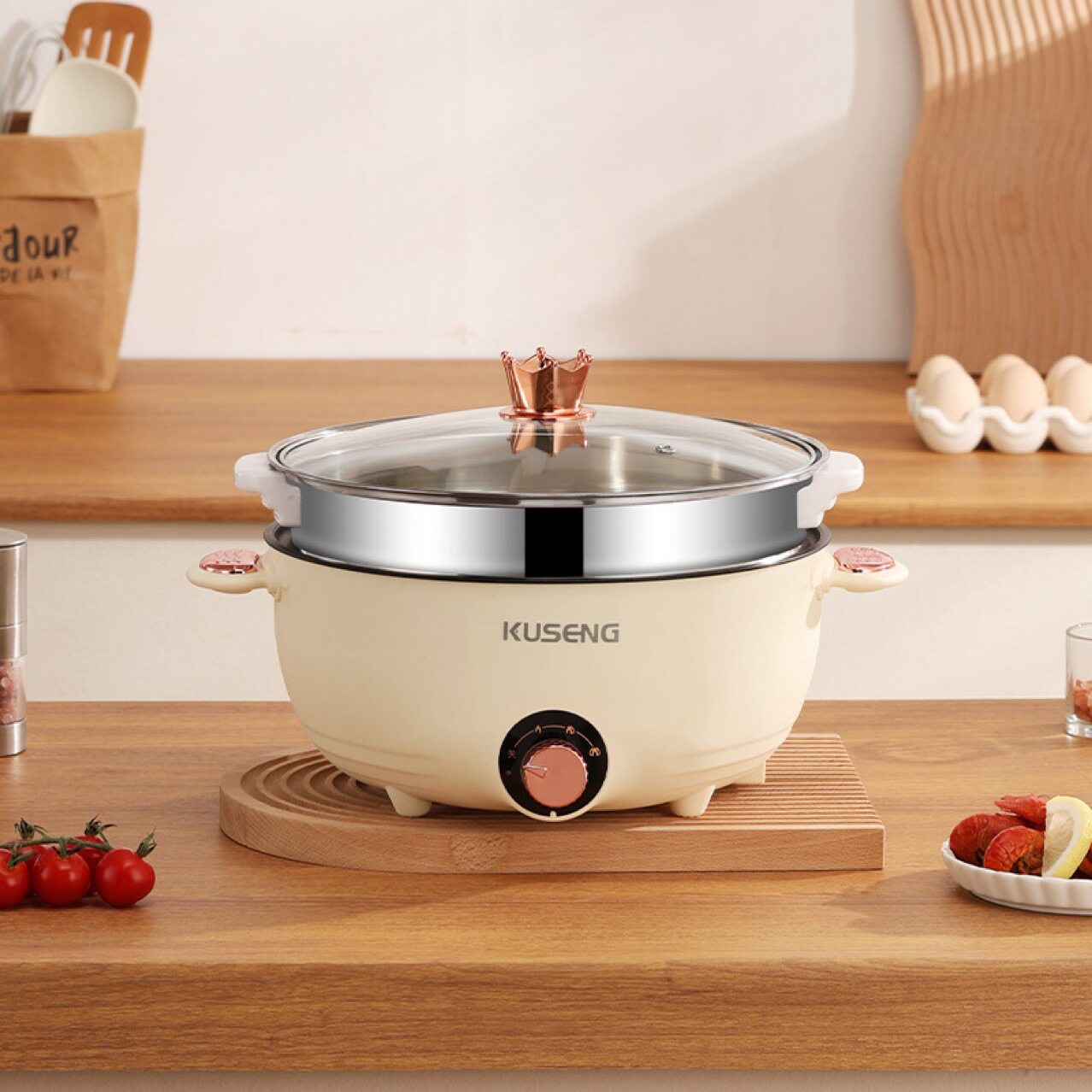 电煮锅2-到3人宿舍不粘一体电火锅家用厨房蒸煮电锅大容量电煮锅