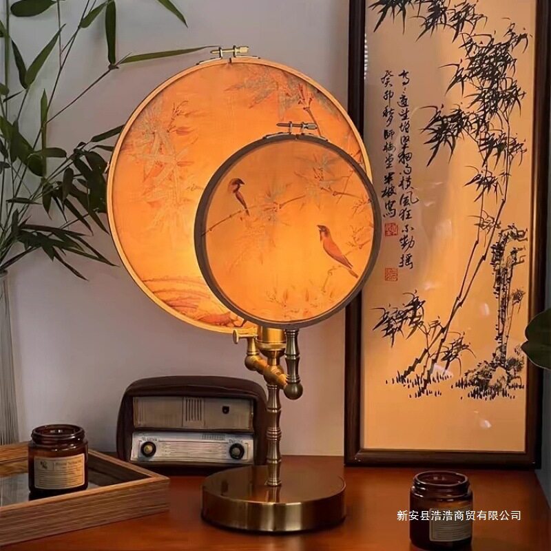 中式复古轻奢团扇台灯