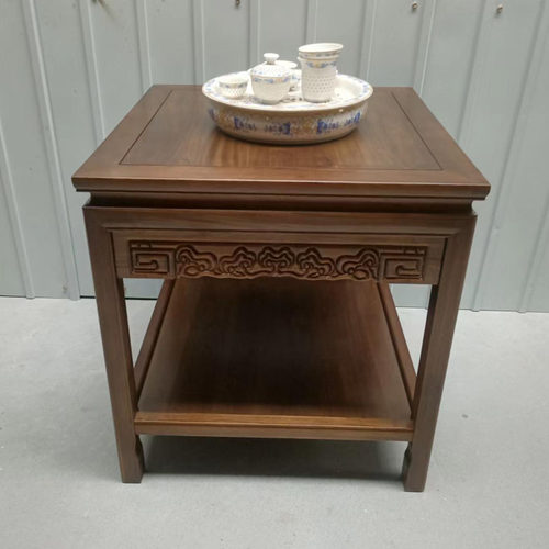 全实木小方桌沙发侧边几角几榆木客厅四方小茶几胡桃色新中式茶台