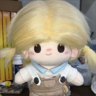 20cm棉花娃娃假发套鹅黄色玩偶娃用高颜值毛绒假发发饰可换装