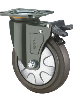 SUPO向荣5寸中重型带双刹车橡胶 静音 万向 脚轮J05S-01D-125-522