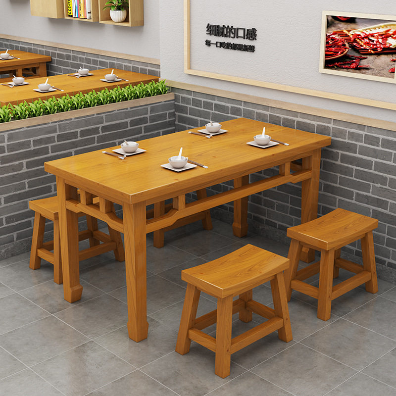 实木碳化餐厅商用多功能餐桌椅