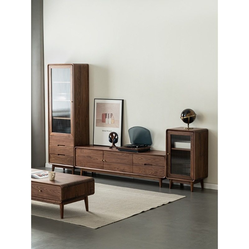 北美黑胡桃木电视柜北欧全实木厅柜现代简约家用客厅小户型落地柜