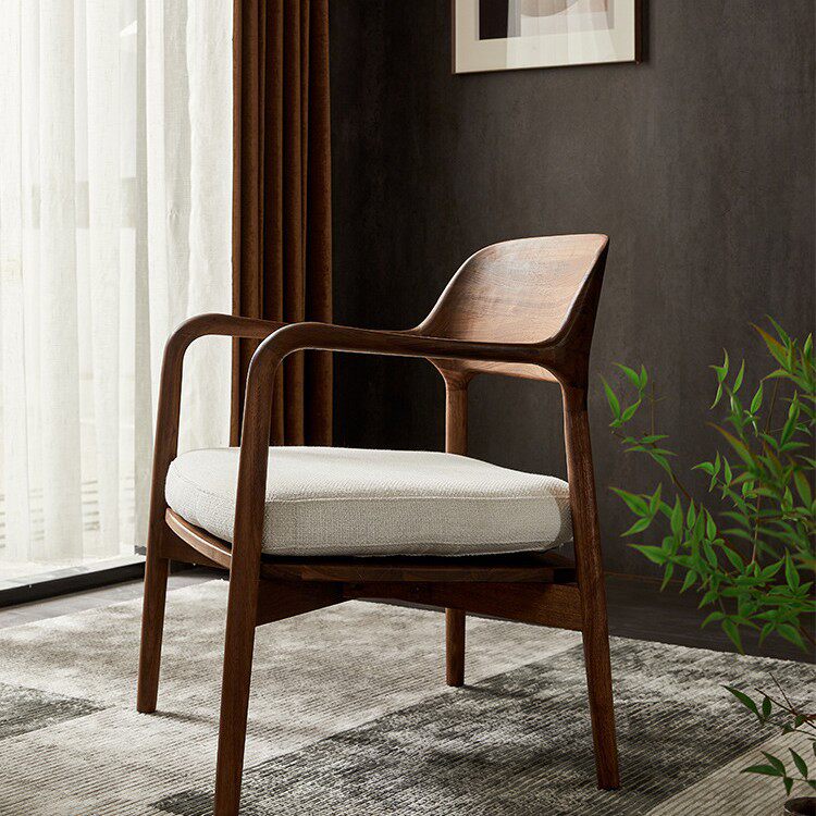 北美黑胡桃木单人沙发椅北欧家用客厅实木软包沙发休闲椅