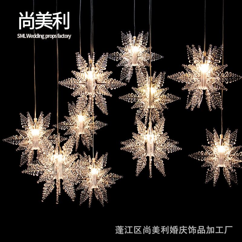 新款透明亚克力雪花冰晶吊灯婚庆挂饰酒店婚礼场地布置道具装饰品