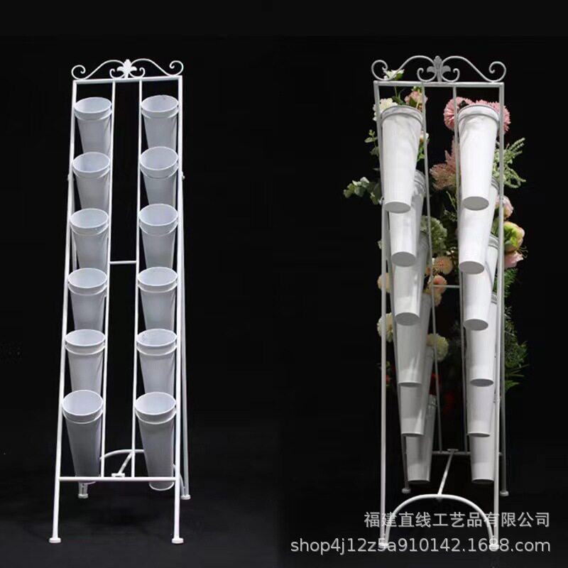 跨境铁艺花店束鲜花展示架多层阶梯花架子养花桶插花筒落地展示架