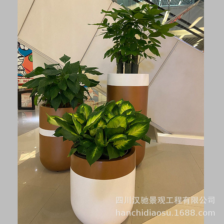 玻璃钢金色落地花箱美陈摆件