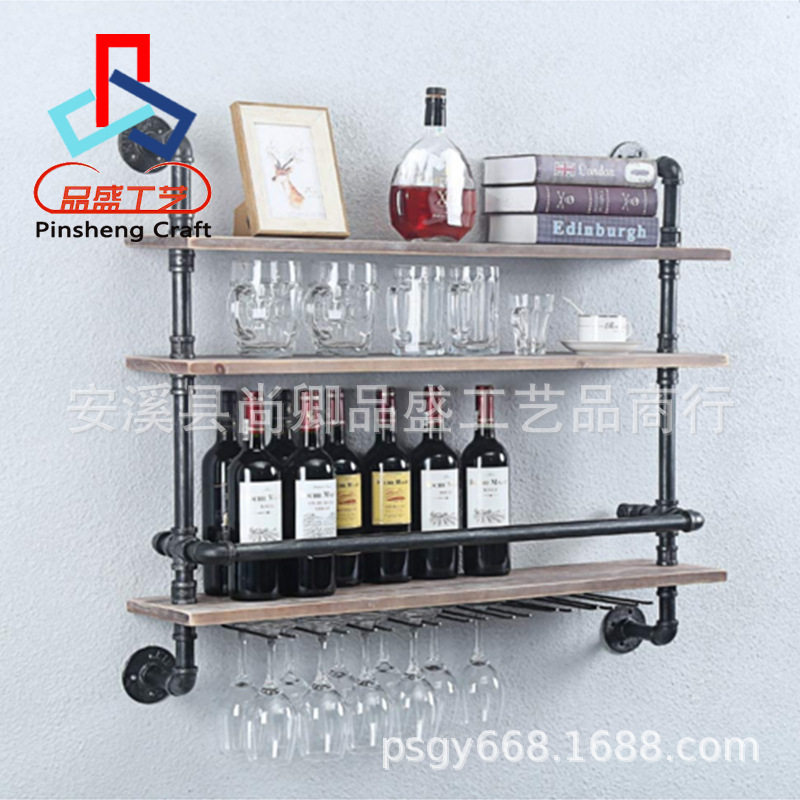 外贸新品 欧式酒架复古置物架木板置物架墙壁式酒架原头工厂直销