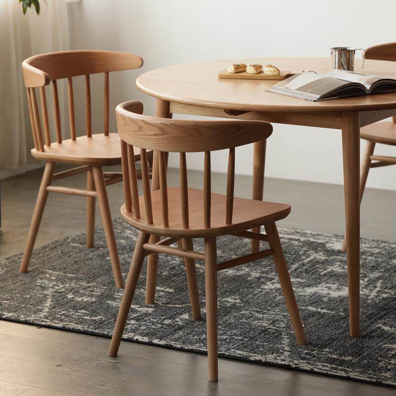 0YFJ月亮椅实木餐椅北欧简约复古餐桌椅时尚温莎椅休闲靠背椅酒吧