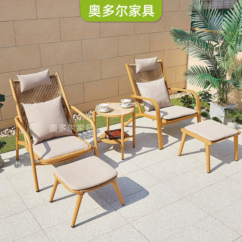 户外别墅花园休闲仿木椅简约田园铝合金桌椅组合家用藤编森林椅子