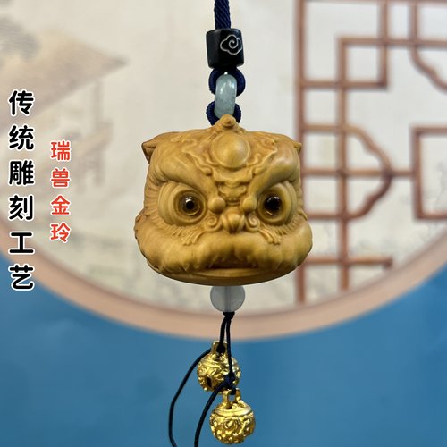 黄杨木雕醒狮头国潮瑞兽貔貅