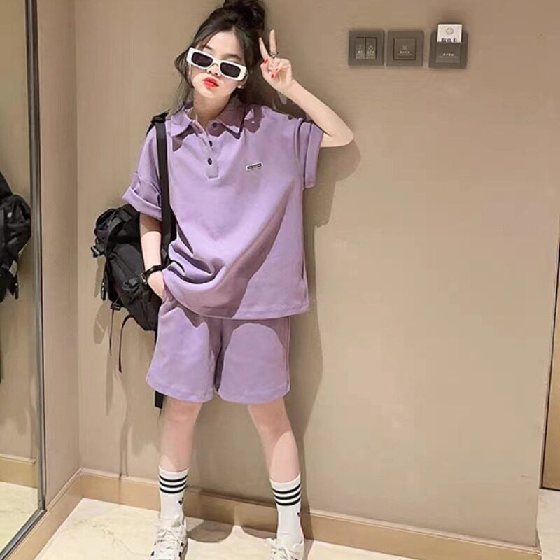 女童夏装套装2025新款儿童洋气时髦夏季短袖polo衫女大童运动