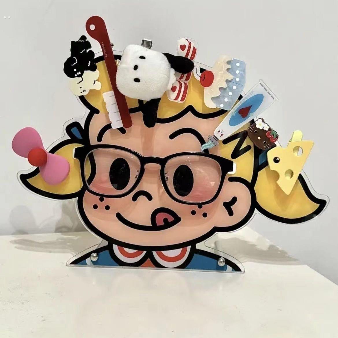 可爱少女眼镜架亚克力展示架小众发夹收纳神器桌面摆件装饰立牌