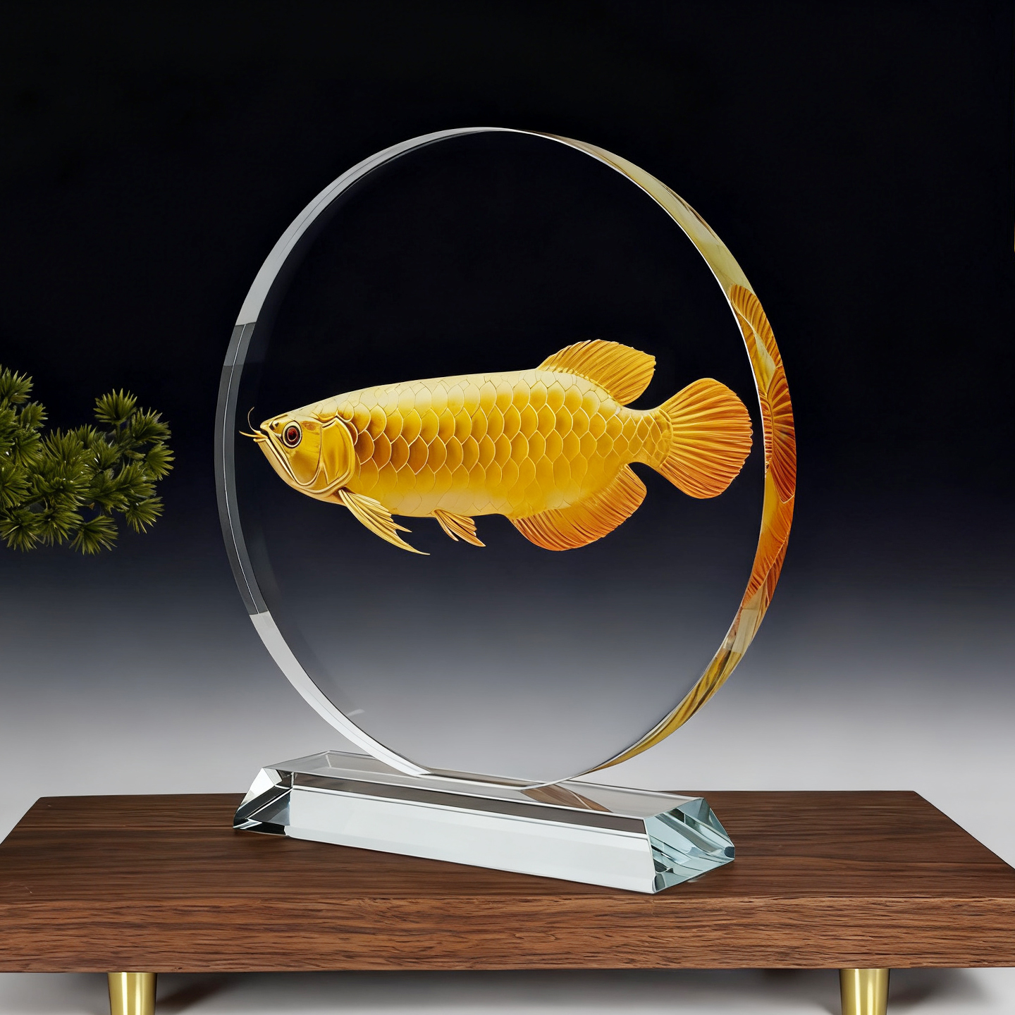 招财金龙鱼内雕水晶摆件客厅家居饰品酒柜摆设店铺开业礼装饰摆台