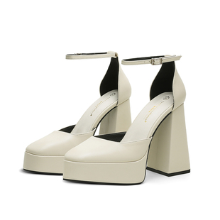 12cm超高跟厚底粗跟防水台单鞋仙女风方头凉鞋欧美包头模特走秀鞋