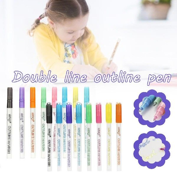 好货8 Pcs/box Double Lines Outline Pen Out Line Marker Color图片