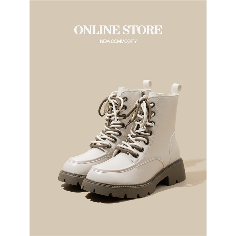 马丁靴女厚底2023新款秋冬季短筒侧拉炼松糕底增高显瘦英伦短靴子