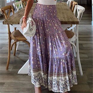 极速Boho Women Sexy Skirt Fashion Maxi Print Casual Summer