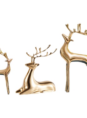 纯铜鹿电视柜酒柜轻奢摆件北欧乔迁新居礼品客厅样板间家居装饰品