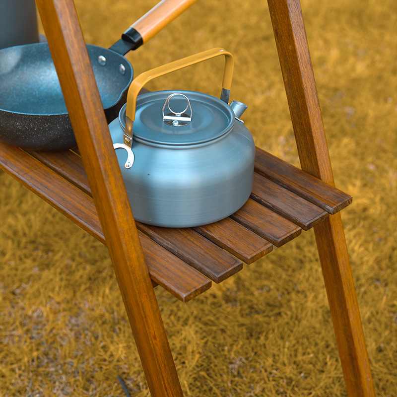 户外实木置物架子双层休闲用品野营烧烤露营挂架便携折叠可拆野炊