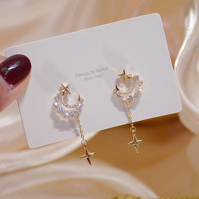 极速Hot Aale Shine Exquisite Zirconia Moon Earring for Women