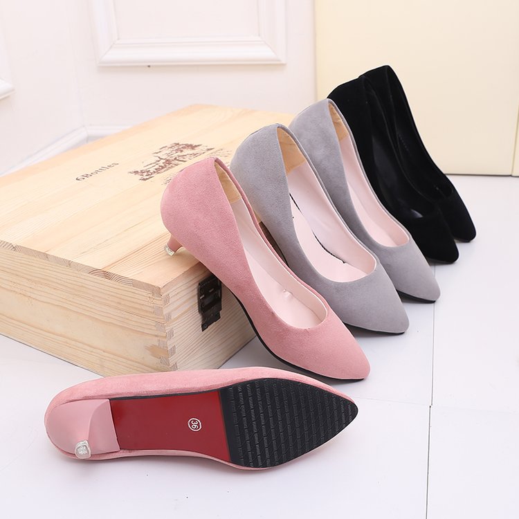 矮跟单鞋2cm3高跟鞋女细跟时尚舒适磨砂绒面女士不累脚工作鞋女鞋
