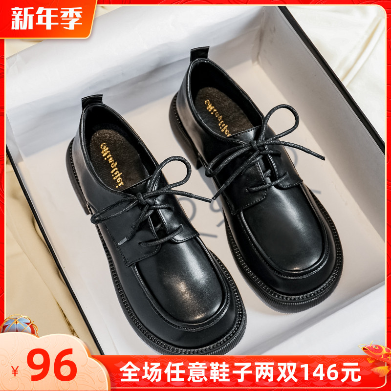 英伦小皮鞋女复古2022年春款日系jk单鞋厚底乐福鞋大码女鞋41一43