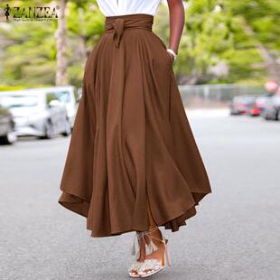 ZANZEA Skirts Maxi Zipp Summer Vintage Women 极速Long