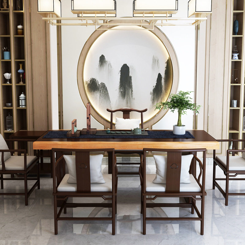 新中式实木茶桌椅组合 办公室禅意功夫茶台 茶楼会客接待泡茶茶桌