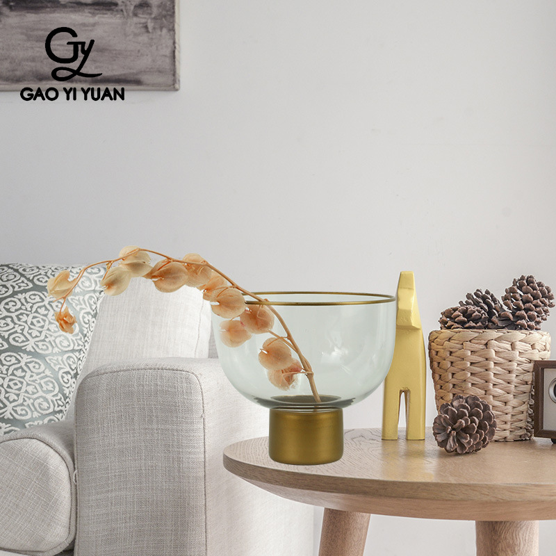 北欧钙钠玻璃花瓶卧室家具装饰花瓶碗圆形透明创意玻璃插花瓶