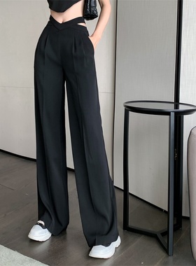 好货Korean Fashion Wide Leg Pants High Waist Solid Casual Lo