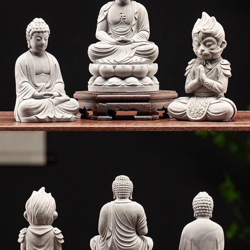 好货中式鱼缸造景禅意装饰仿古释迦摩尼齐天大圣如来水泥佛头佛像