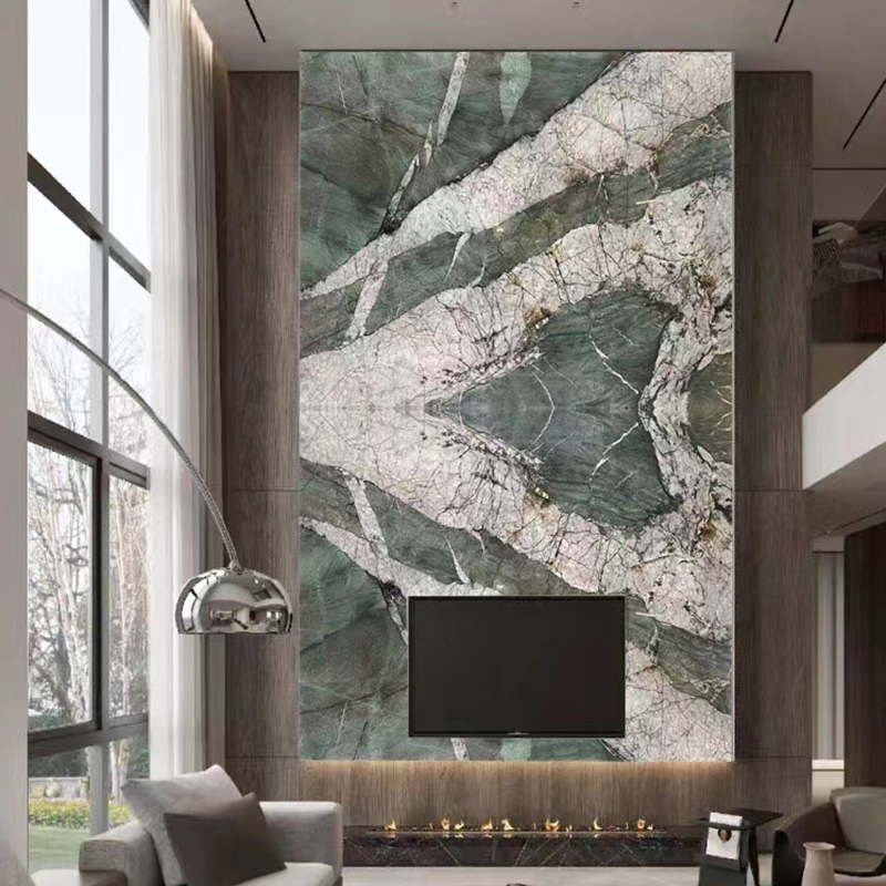 新款客厅挑空奢石电视沙发岩板背景墙过道玄关现代轻奢墙连纹板材