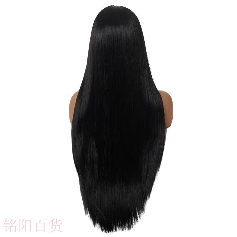 Ladies wig hand-woven front lace t-long straight hair black
