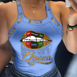 极速Summer Size Plus Black Queen 5XL Lip Slee Print Letter