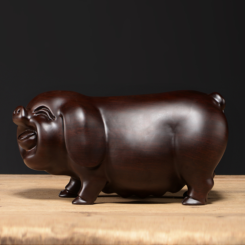 木雕摆件猪木质十二生肖猪红木工艺品仿古家居客厅玄关装饰礼品