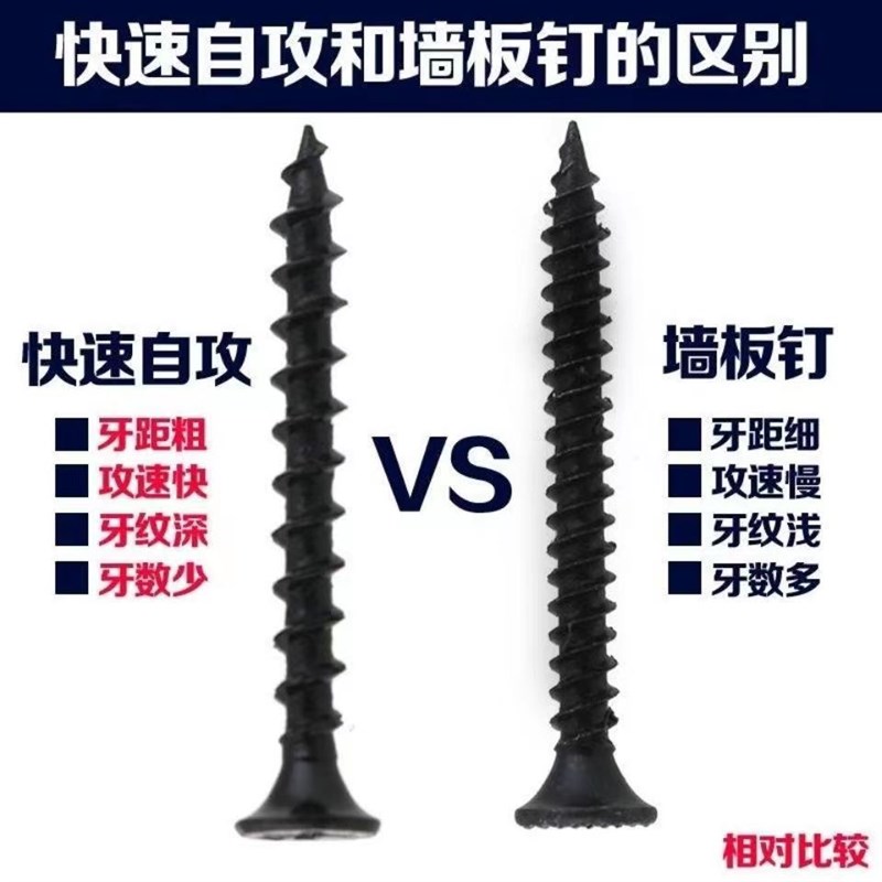 黑色圆形螺钉木工干壁钉粗牙快攻自攻丝I快牙十字沉头螺丝钉墙板