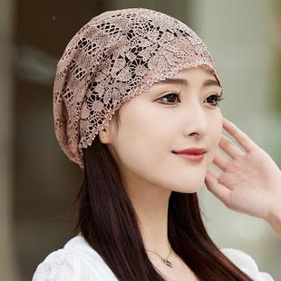 回族妈妈遮白发蕾丝新款纱帽头巾女士小帽子时尚月子款底帽包头帽
