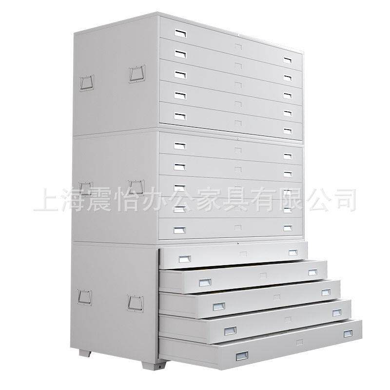 底图柜有轮子抽屉柜钢制移动工程图纸柜多抽资料柜1号五抽灰白色